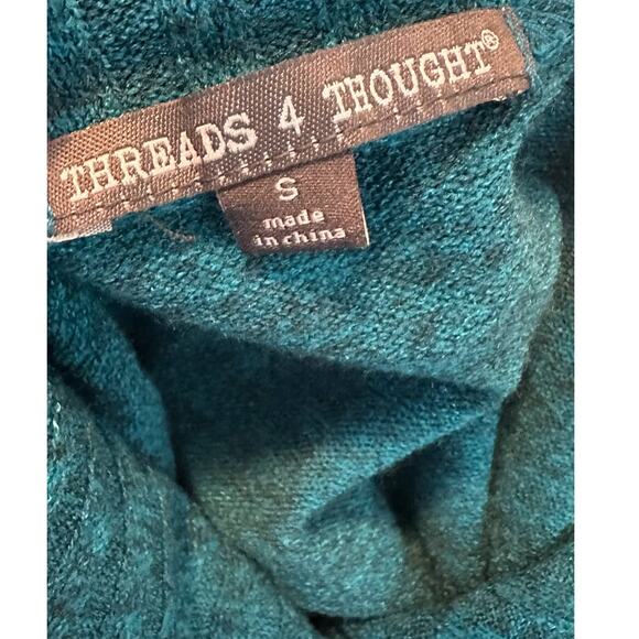 Threads 4 Thoughts teal green long sleeves cowl neck sweater size S - Picture 3 of 14